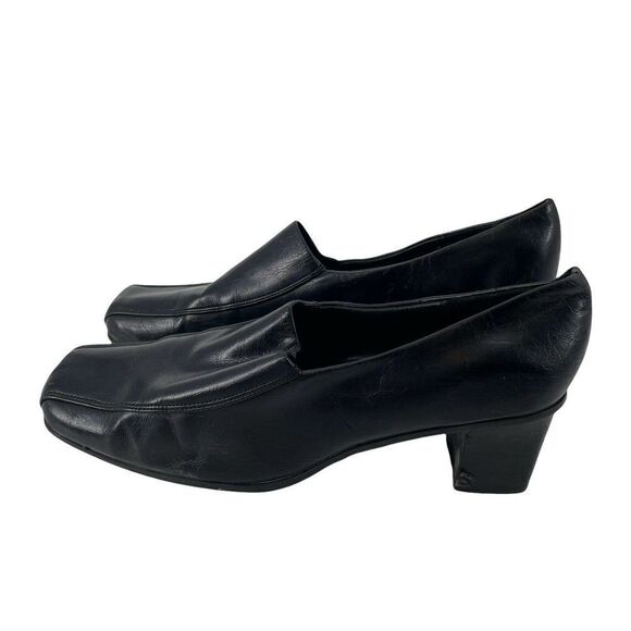 Black Square Toe Shoes Pumps Heels Retro Y2K Womens Size 10 Nickles Soft Vegan - Picture 1 of 10